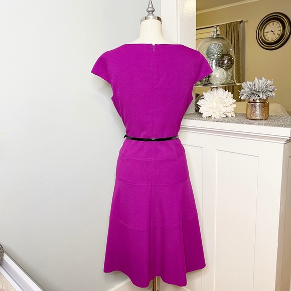 Anne Klein Purple Cap Sleeve Fit & Flare Dress with Belt 10 Medium - Picture 5 of 9